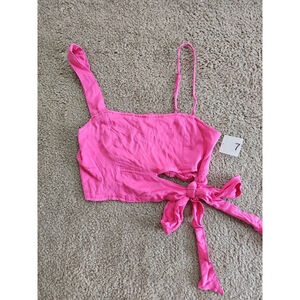 Free People Mila Tie Front Crop Top Fuchsia Small